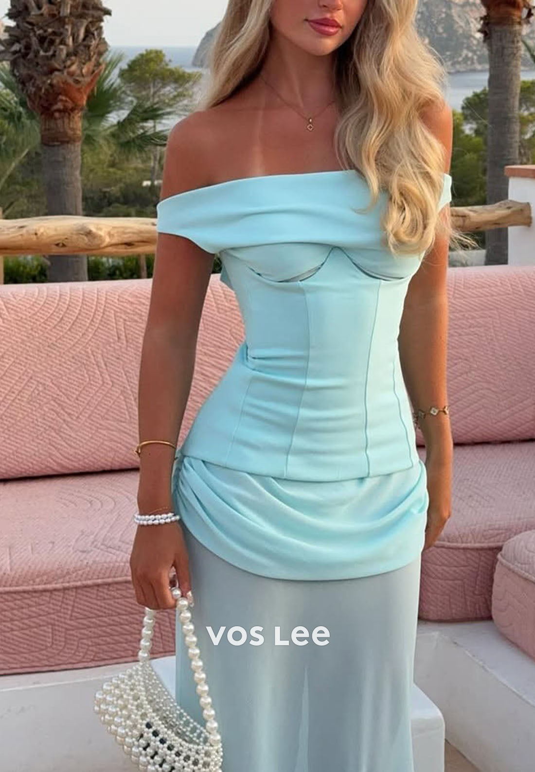 New Column Off the Shoulder Chiffon Long Prom Dress
