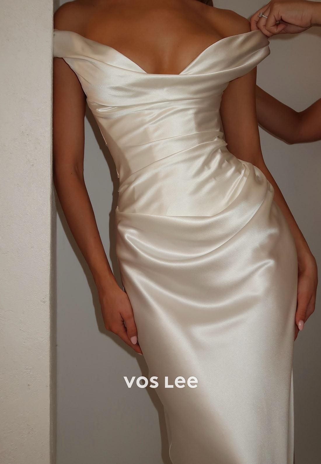 Simple Off the Shoulder White Floor Length White Party Dress with Pleat