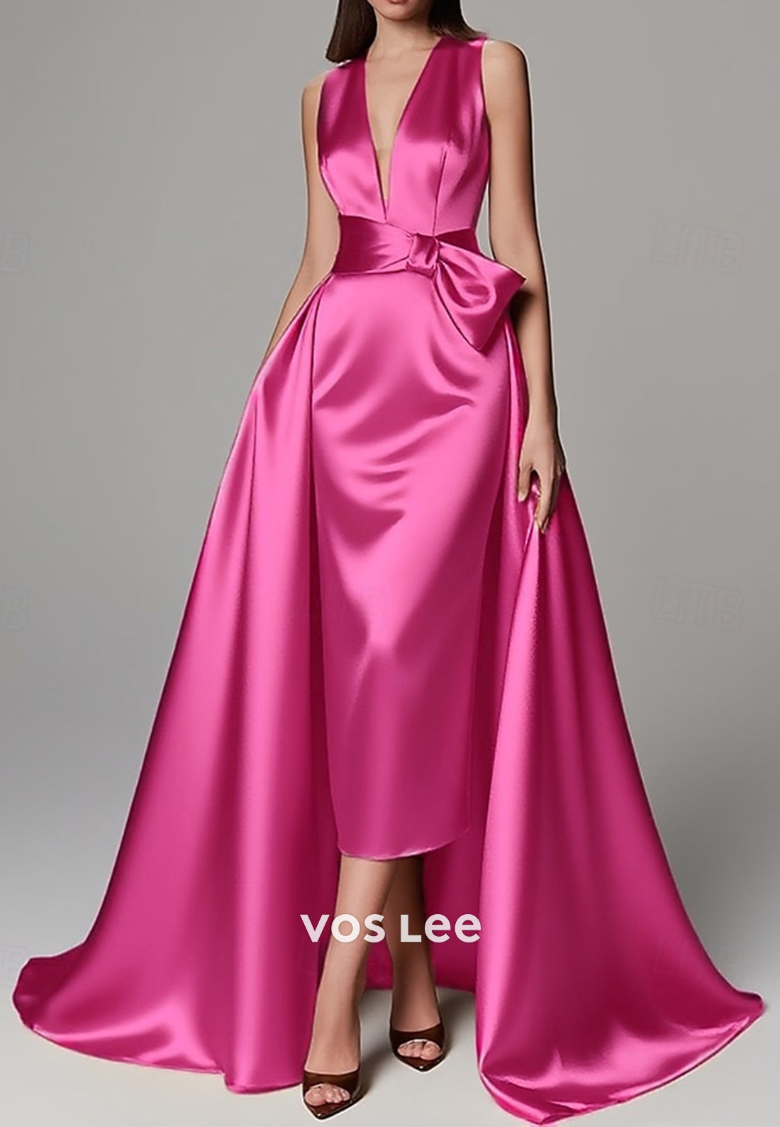 Classic & Timeless V Neck Bowknot Sheath Evening Dresses with Sweep Train