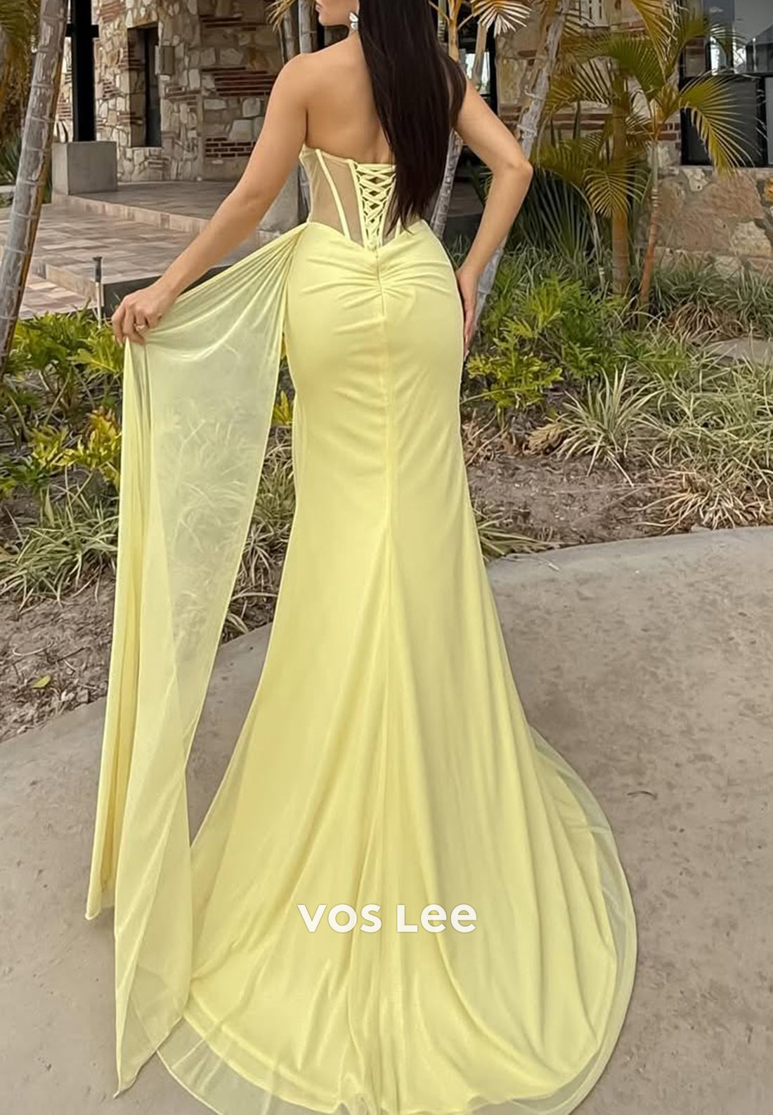 Illusion & Sheer Strapless Sweetheart Pleated Mermaid Evening Dresses with Sweep Train