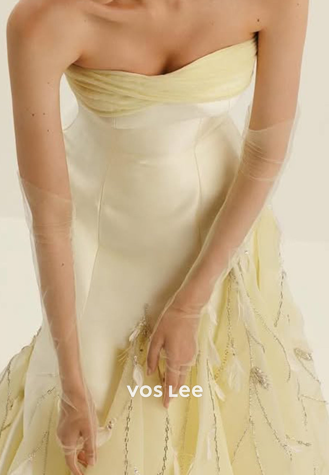 Glamorous & Dramatic Strapless Pleated feather Mermaid Evening Dresses with Court Train