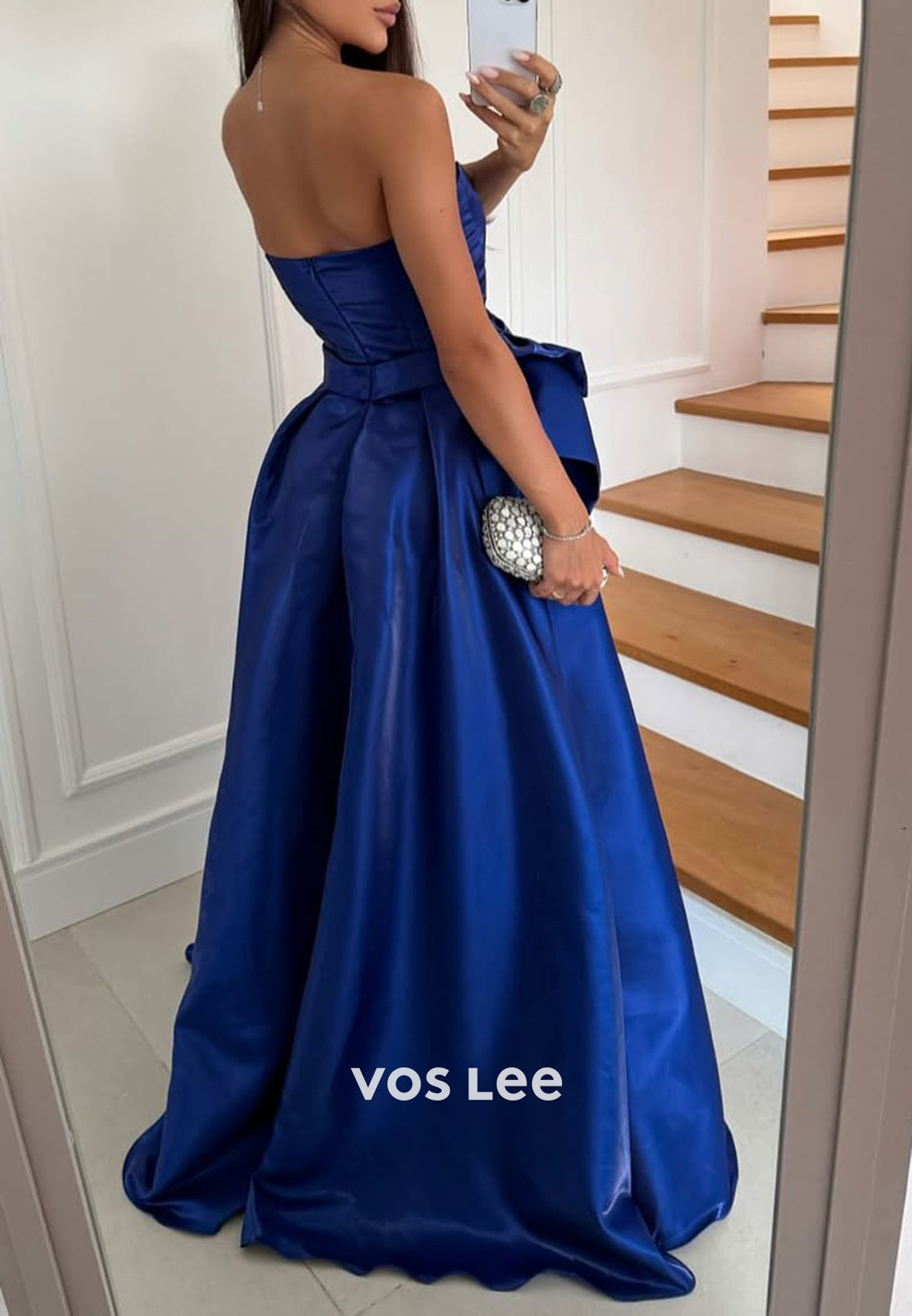 A-Line Strapless Sweetheart Bowknot Pleated Evening Dresses with High Split