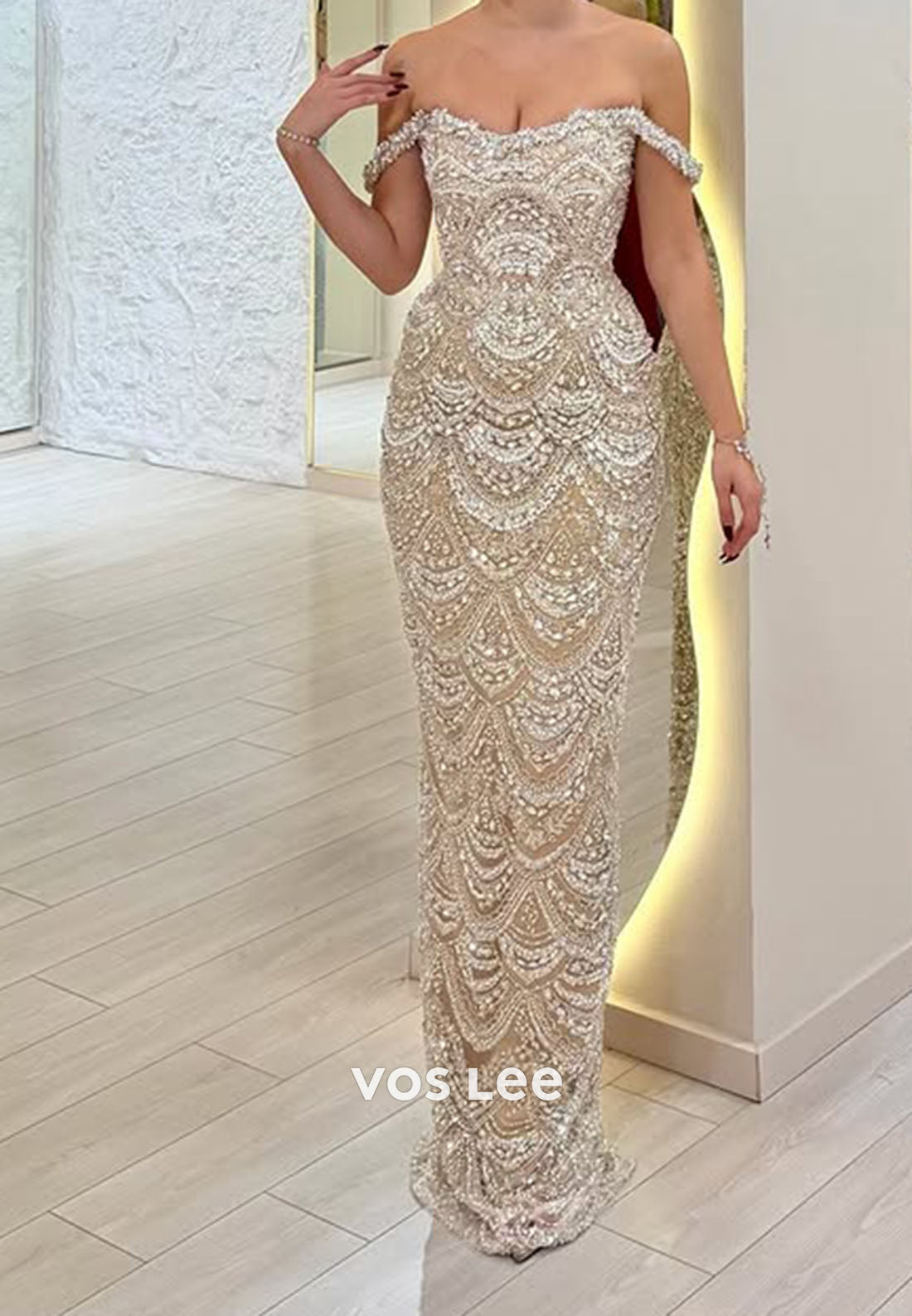 Sparkling Off the Shoulder Sequins Mermaid Floor-Length Evening Dresses Prom Dress