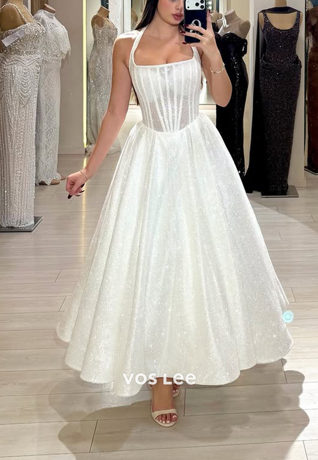 Strapless A-Line Shining Prom Dress Princess Dress
