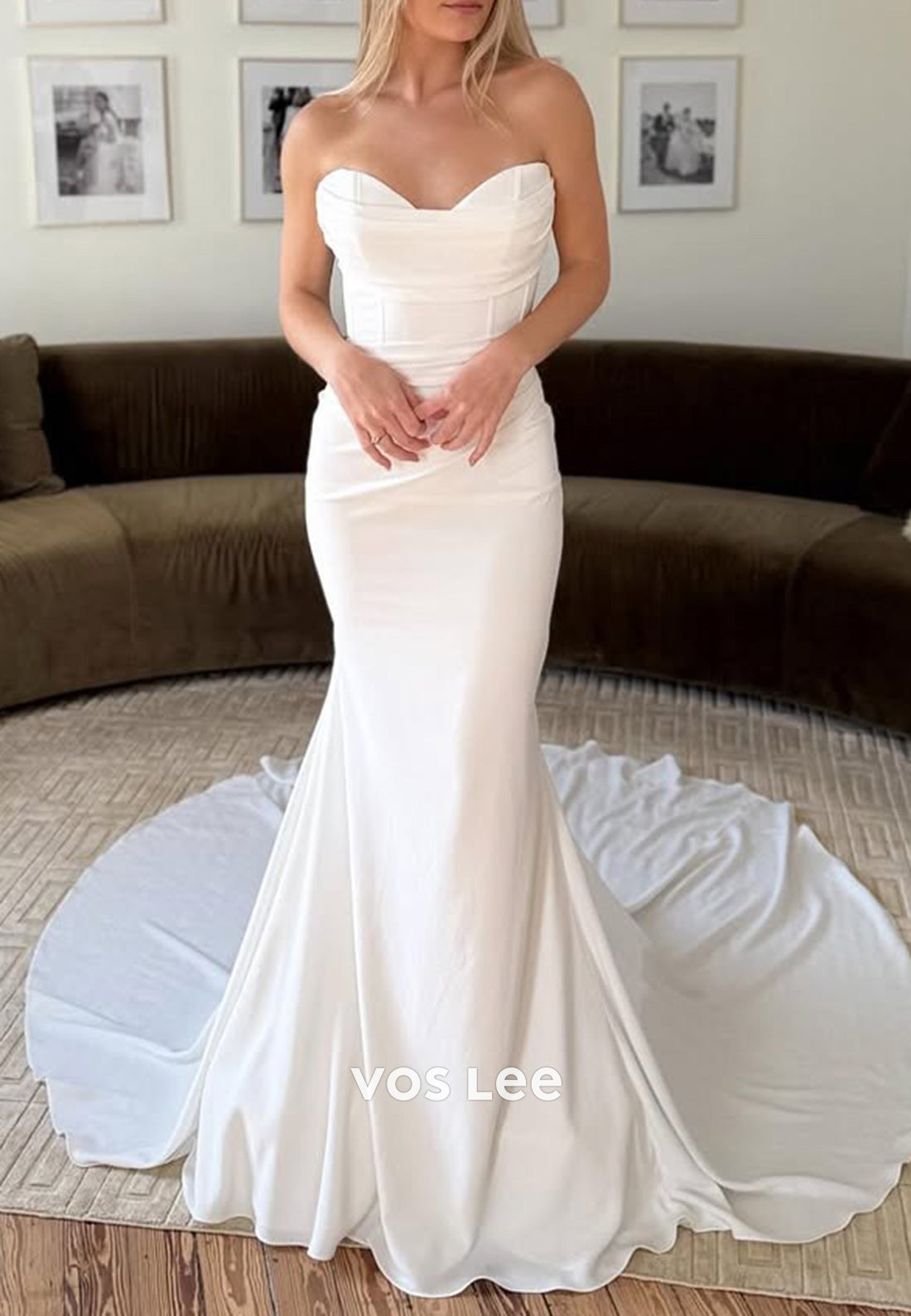 Sweetheart Strapless Pleated Mermaid Wedding Dresses with Detachable Court Train