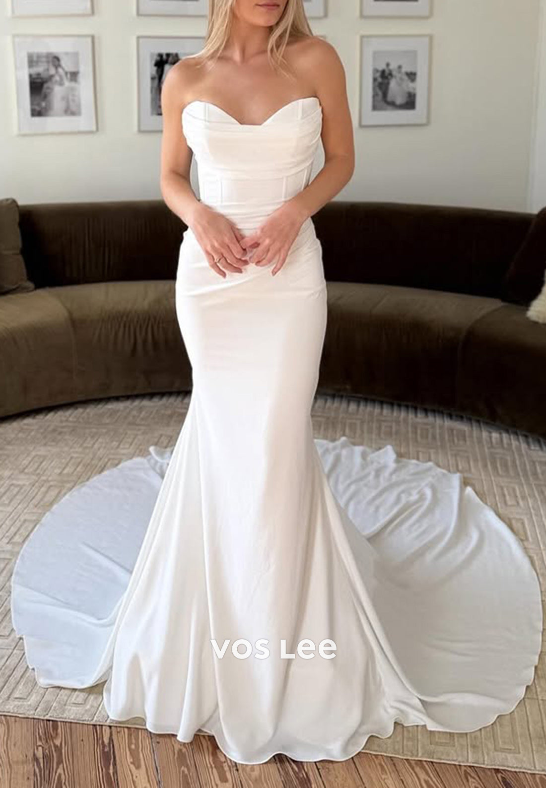Sweetheart Strapless Pleated Mermaid Wedding Dresses with Detachable Court Train