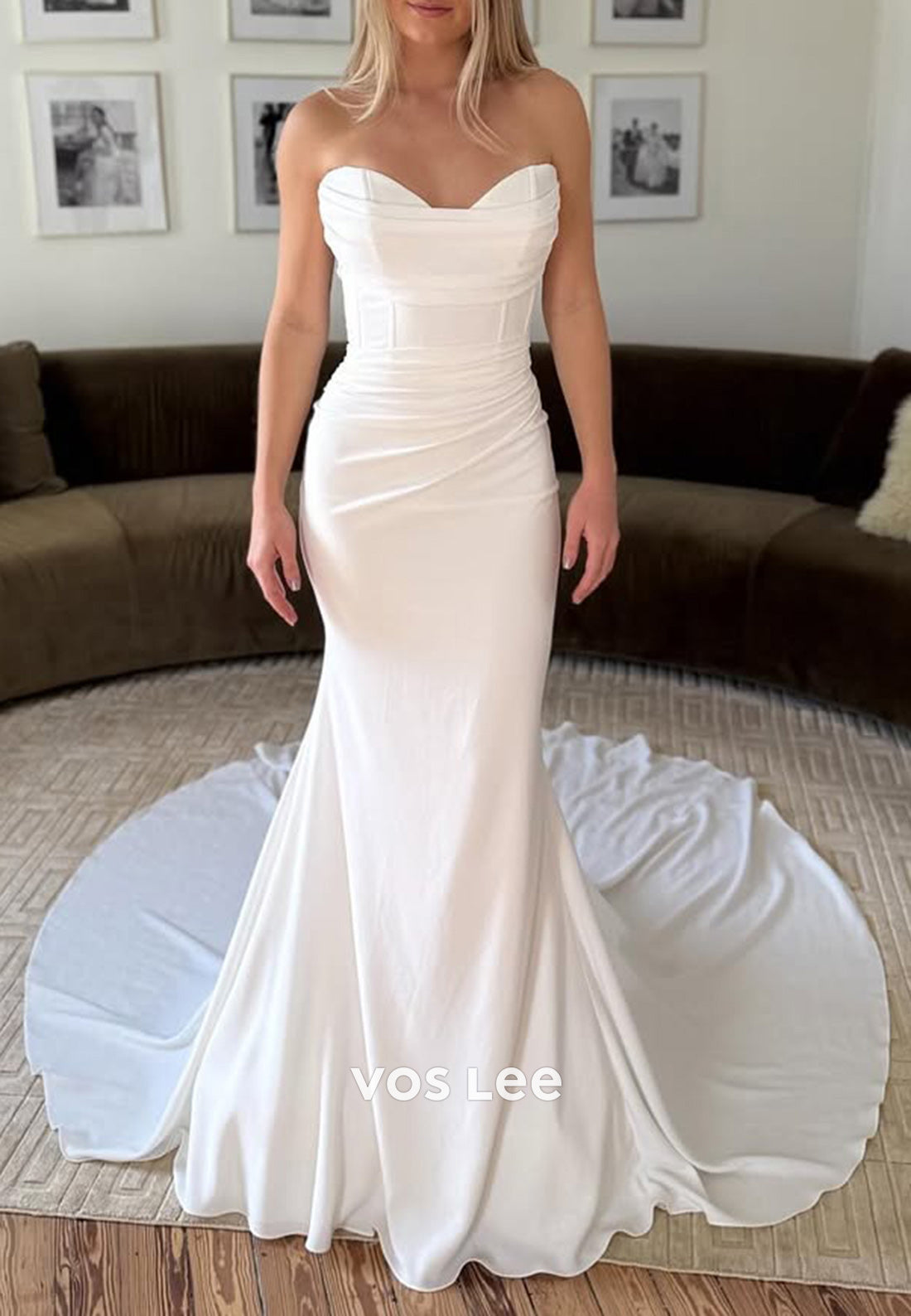 Sweetheart Strapless Pleated Mermaid Wedding Dresses with Detachable Court Train