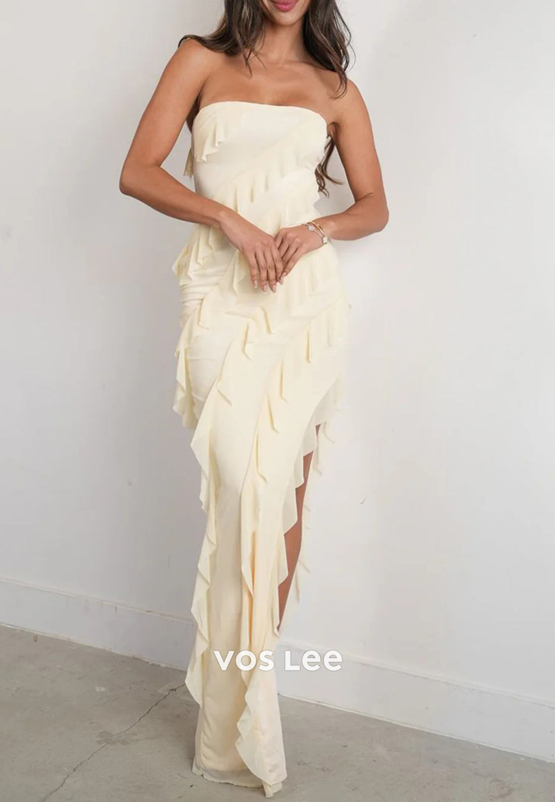 Gorgeous & Charming Strapless Floor-Length Sheath Prom Dresses with Side Split