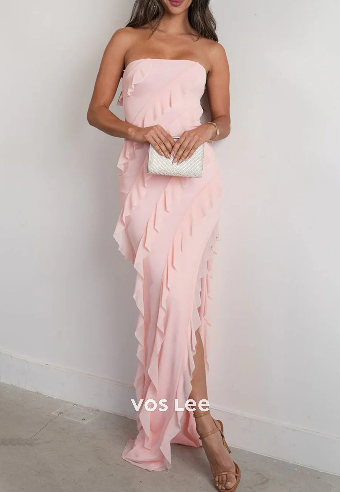 Gorgeous & Charming Strapless Floor-Length Sheath Prom Dresses with Side Split
