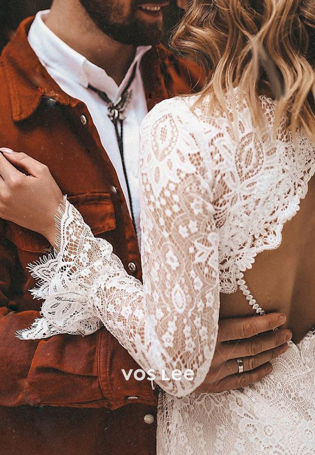 Long Sleeve V Neck Appliques Lace Beach Sheath Wedding Dresses with Sweep Train