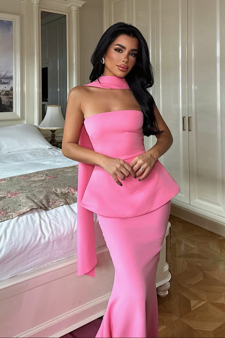 Pretty Strapless Sleeveless Satin Mermaid Prom Dress