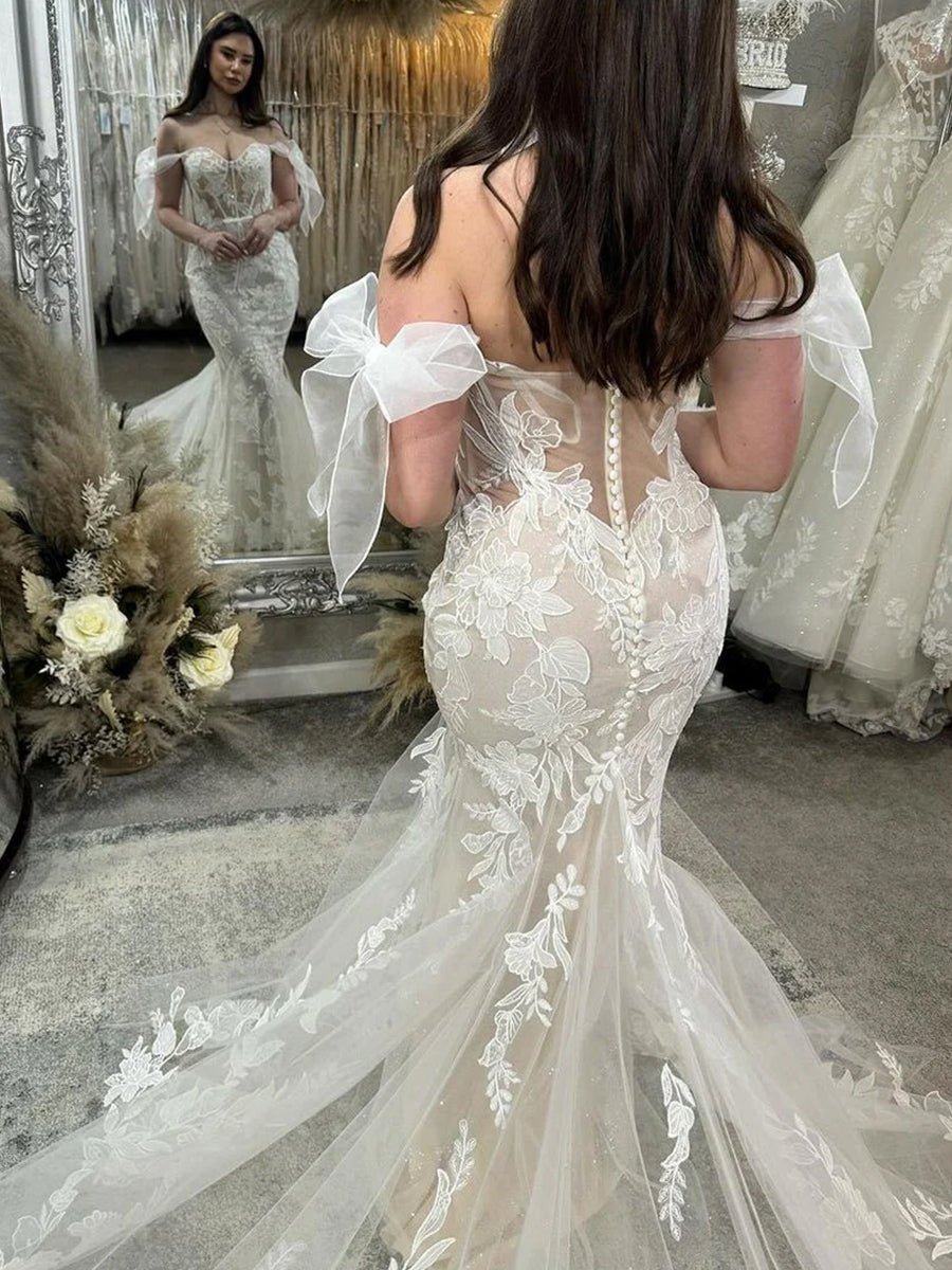 Princess Mermaid Off the Shoulder Lace Appliques Wedding Dresses
