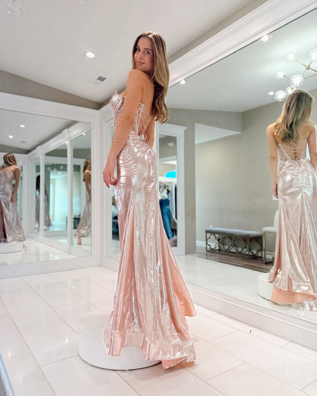 Pink Applique Corset Sweetheart Strapless with Slit Evening Dress Formal Party Gown