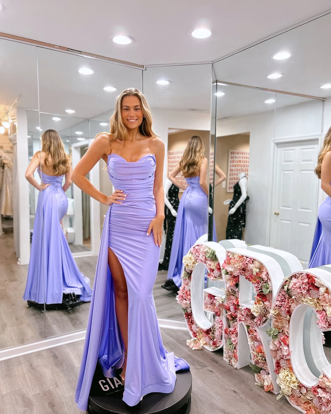 Classic Lilac Ruched Sweetheart Strapless Satin Evening Dress Formal Party Gown