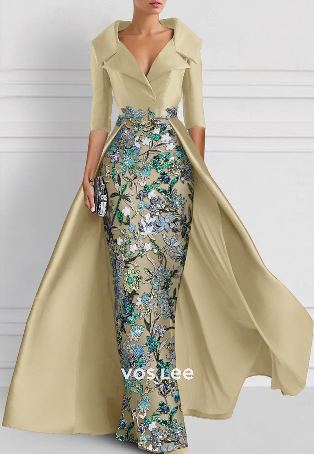 Elegant & Luxurious V Neck Embroidery Sequined Mermaid Evening Dress