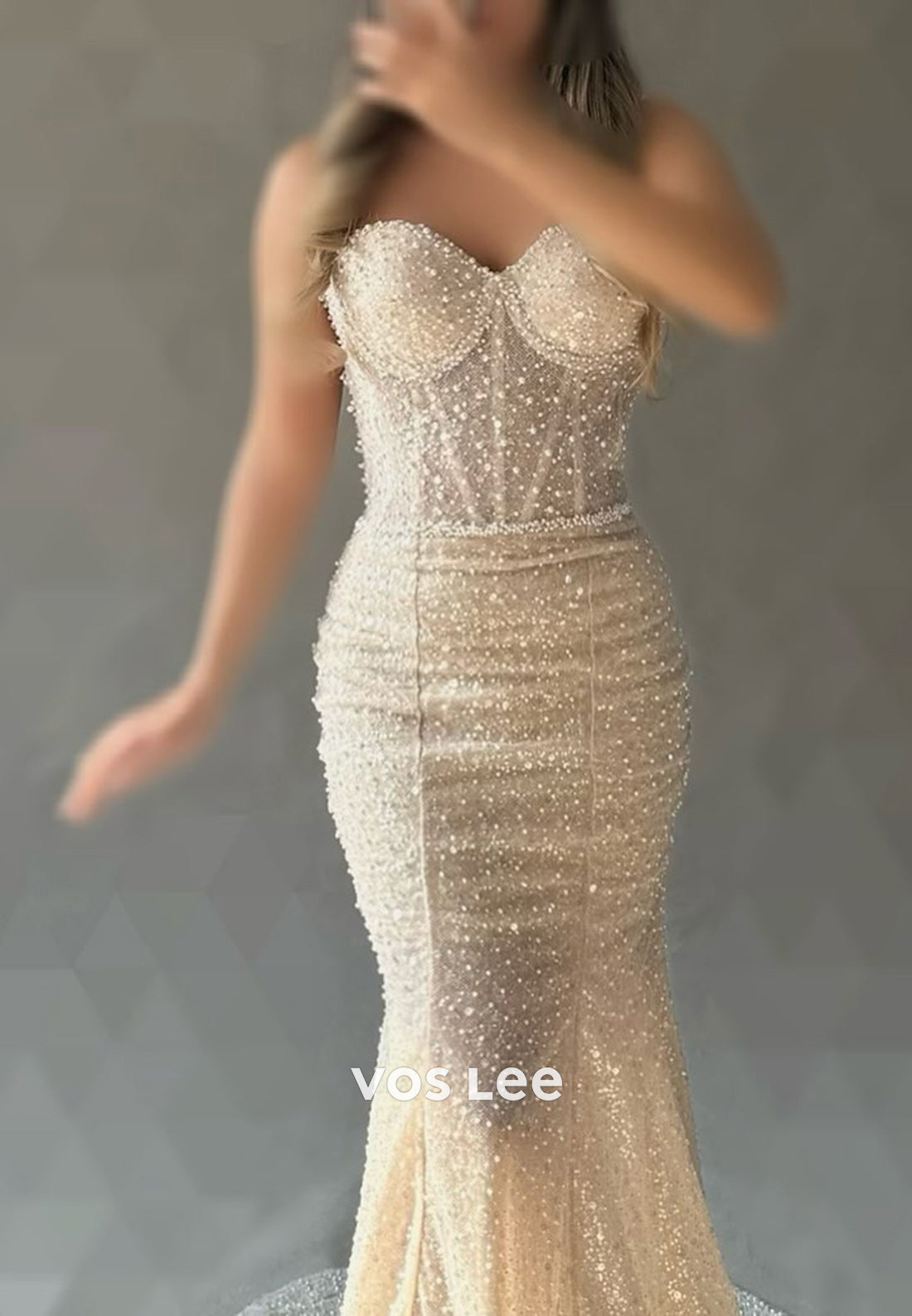 Long Sleeve Off the Shoulder Fully Beaded Sequins Trumpet Evening Dresses with Sweep Train