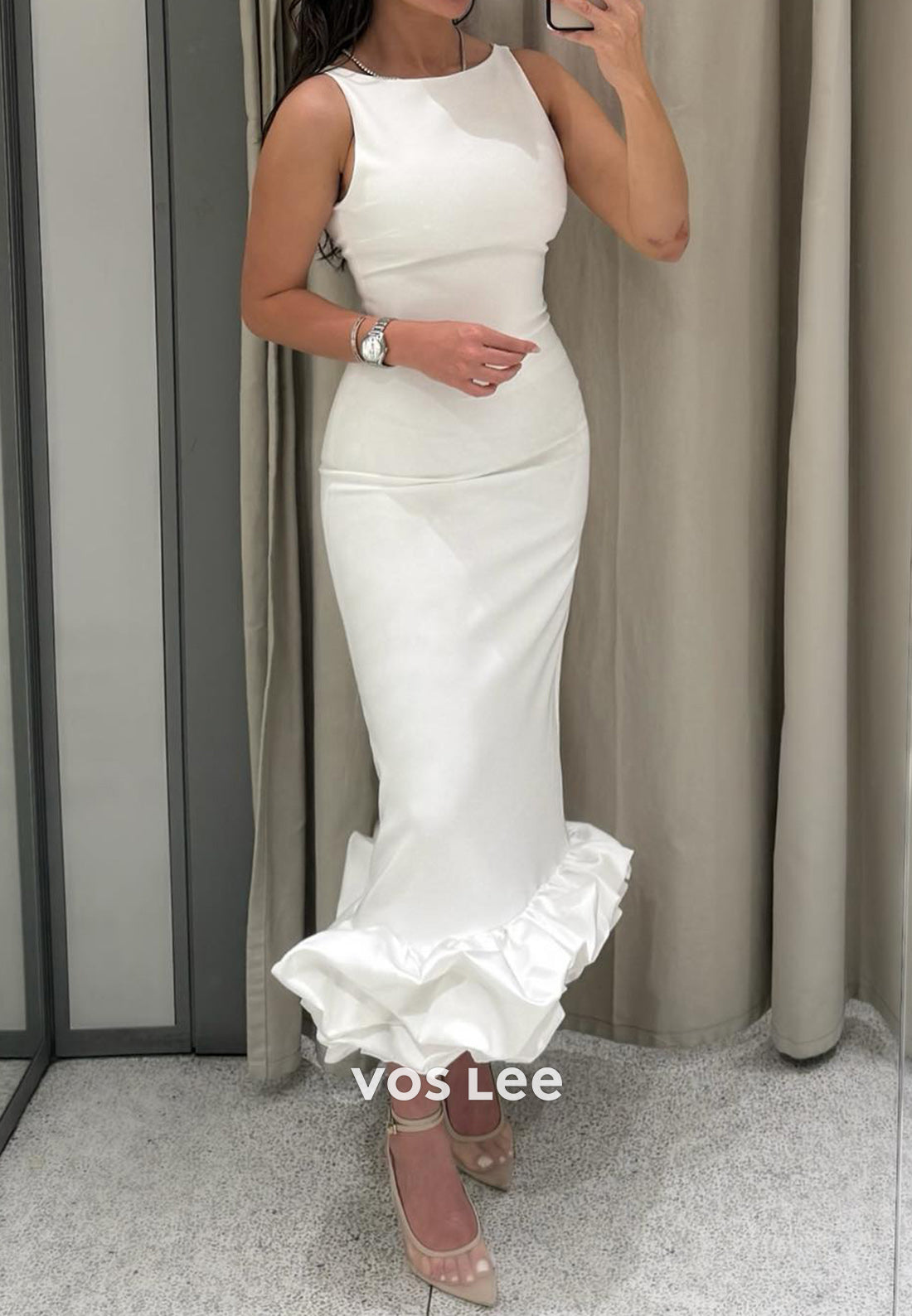 Gorgeous & Charming Scoop Tea-Length Pleated Mermaid Evening Dresses F VOS LEE Gorgeous & Charming Scoop Tea-Length Pleated Mermaid Evening Dresses F VOS LEE