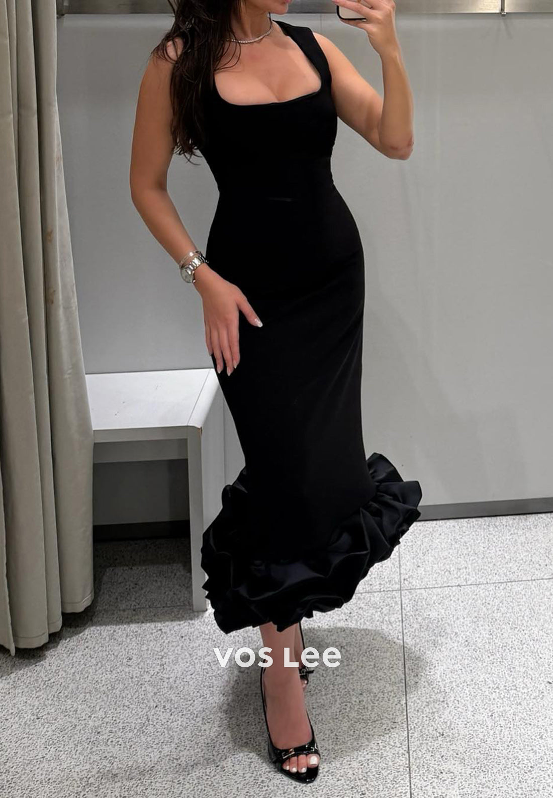Gorgeous & Charming Scoop Tea-Length Pleated Mermaid Evening Dresses Formal Dresses