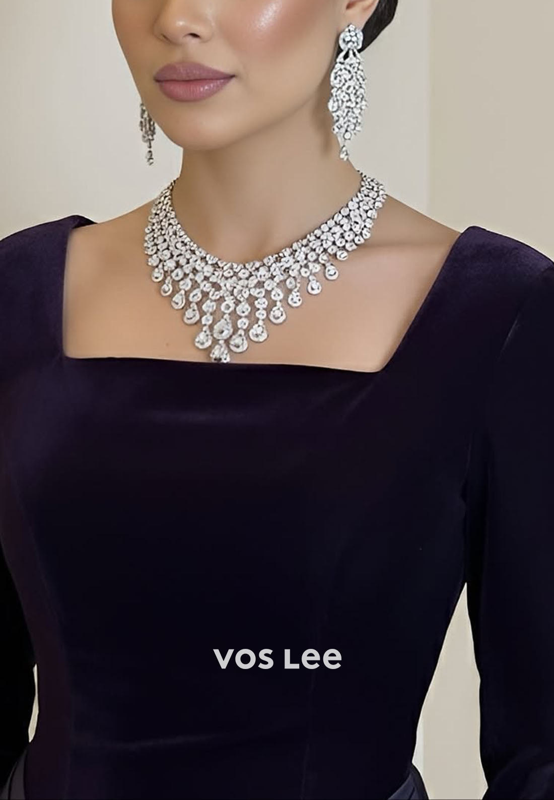 Elegant Velvet Square Neck Long Sleeves Evening Dresses A Line Formal Dress