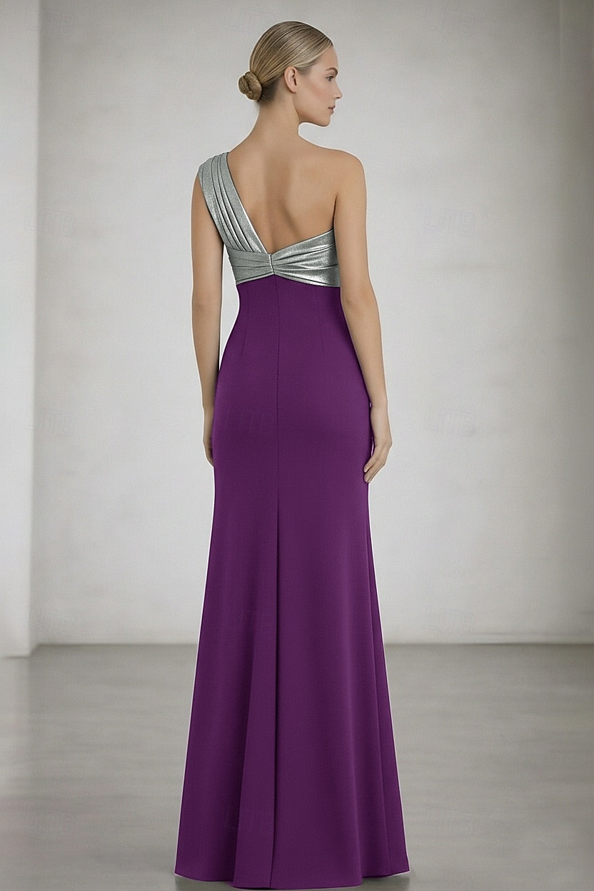 Purple Silver Strapless Evening Gown - Mermaid Formal Dress with Bow Detail