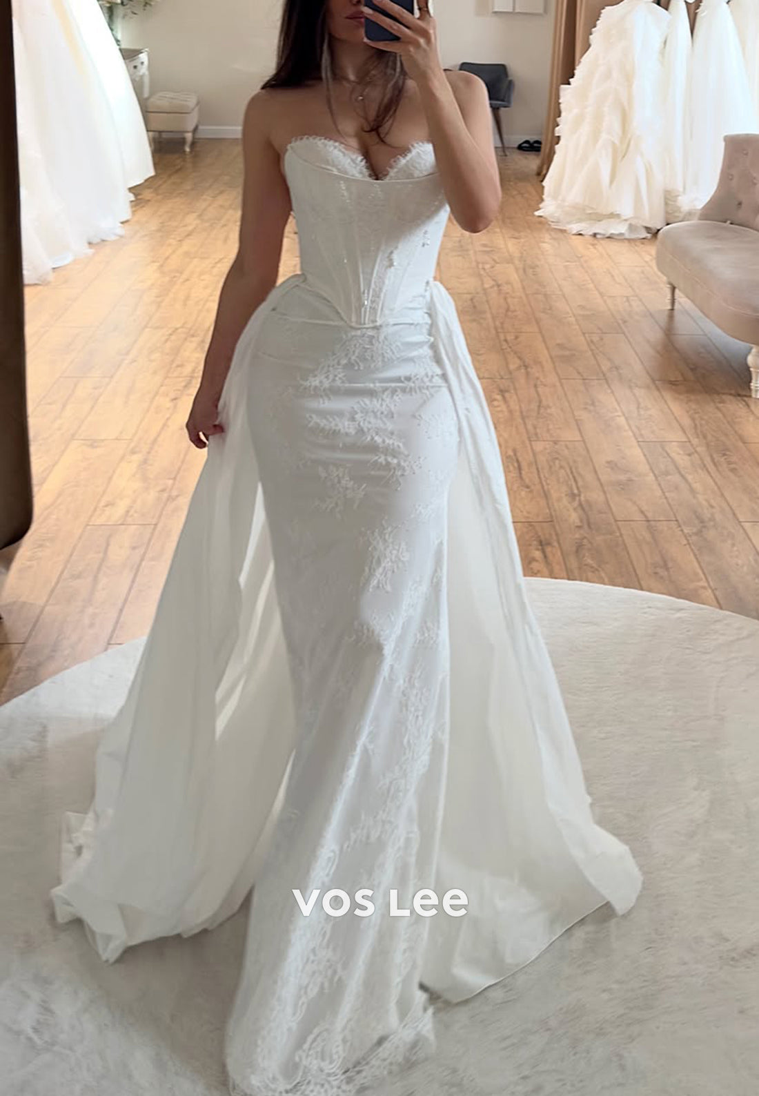 Strapless Sweetheart Beaded Appliqued Mermaid Wedding Dresses with Court Train