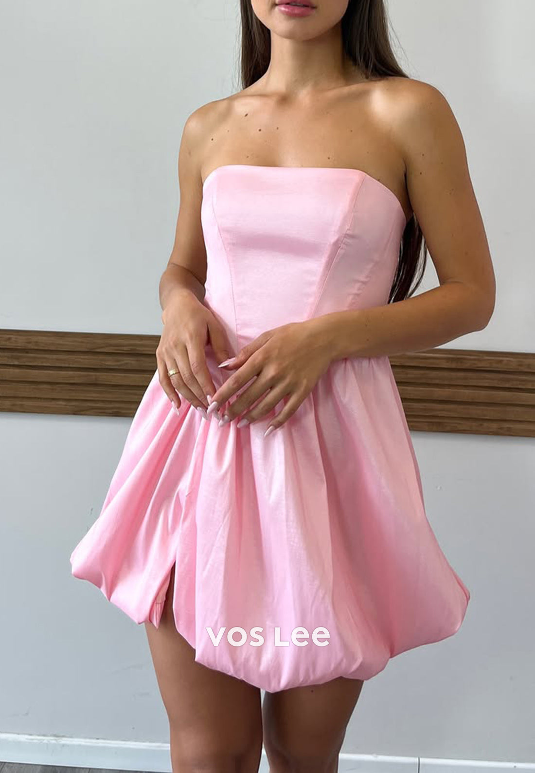 A-Line Tube Top Corset Pleated Party Dresses Homecoming Dresses