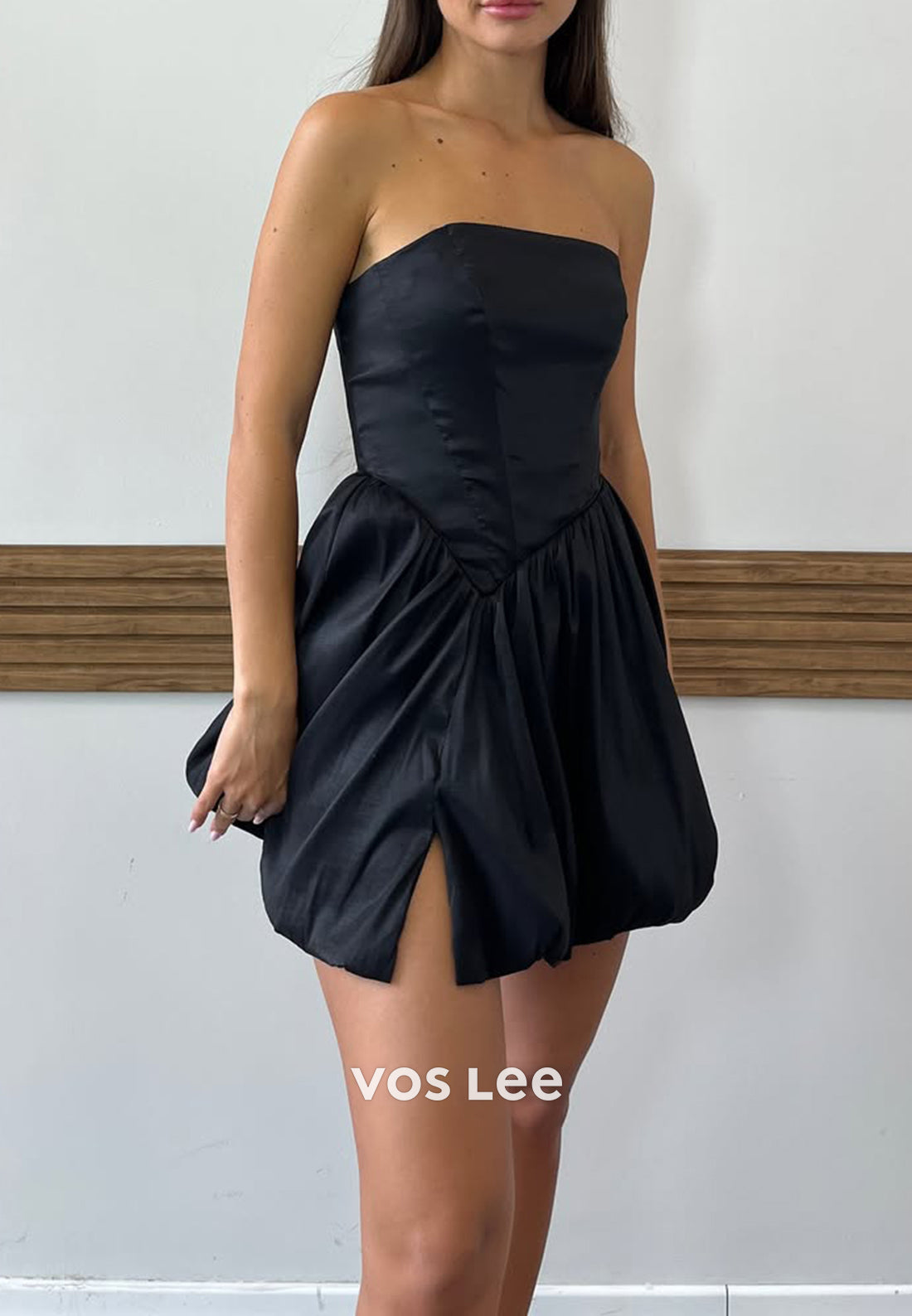 A-Line Strapless Pleated Short Homecoming Dresses with Side Split