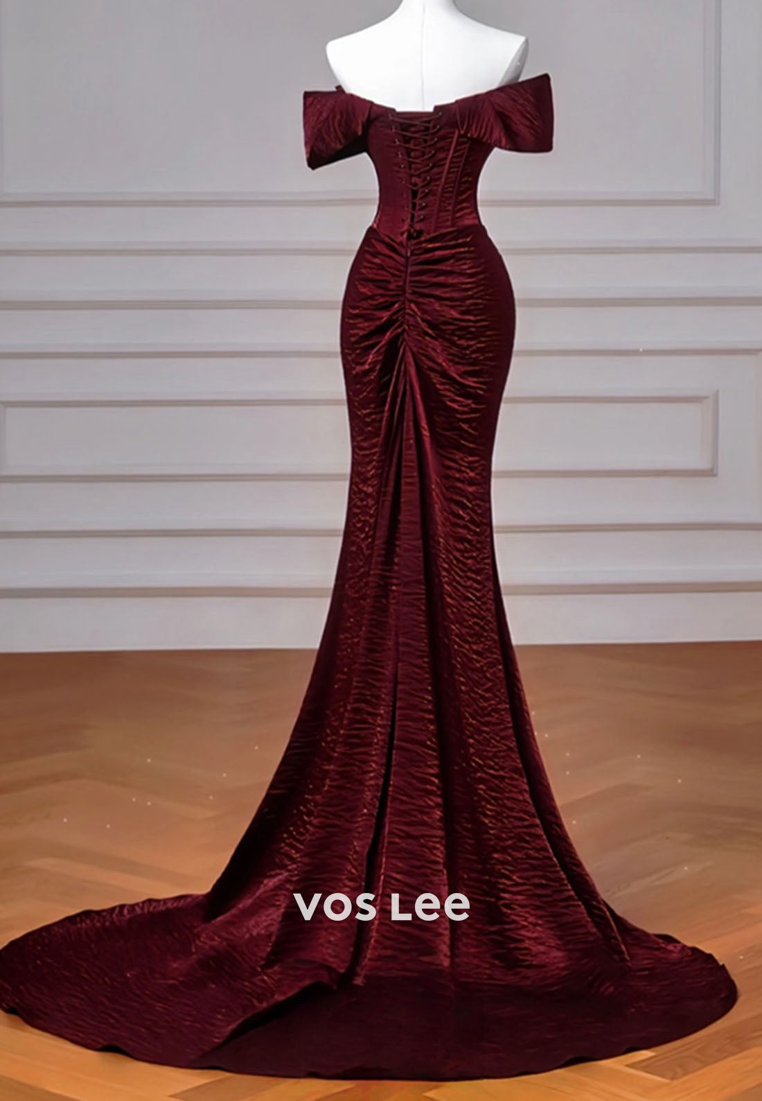 Red Off the Shoulder Elegant Mermaid Evening Dress With Pleat