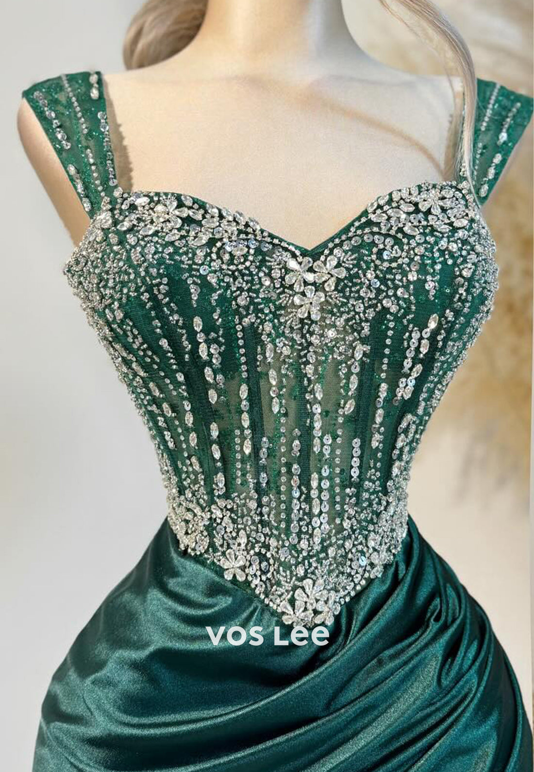 Sweetheart Ruched Rhinestone Mermaid Long Prom Dresses with Side Split