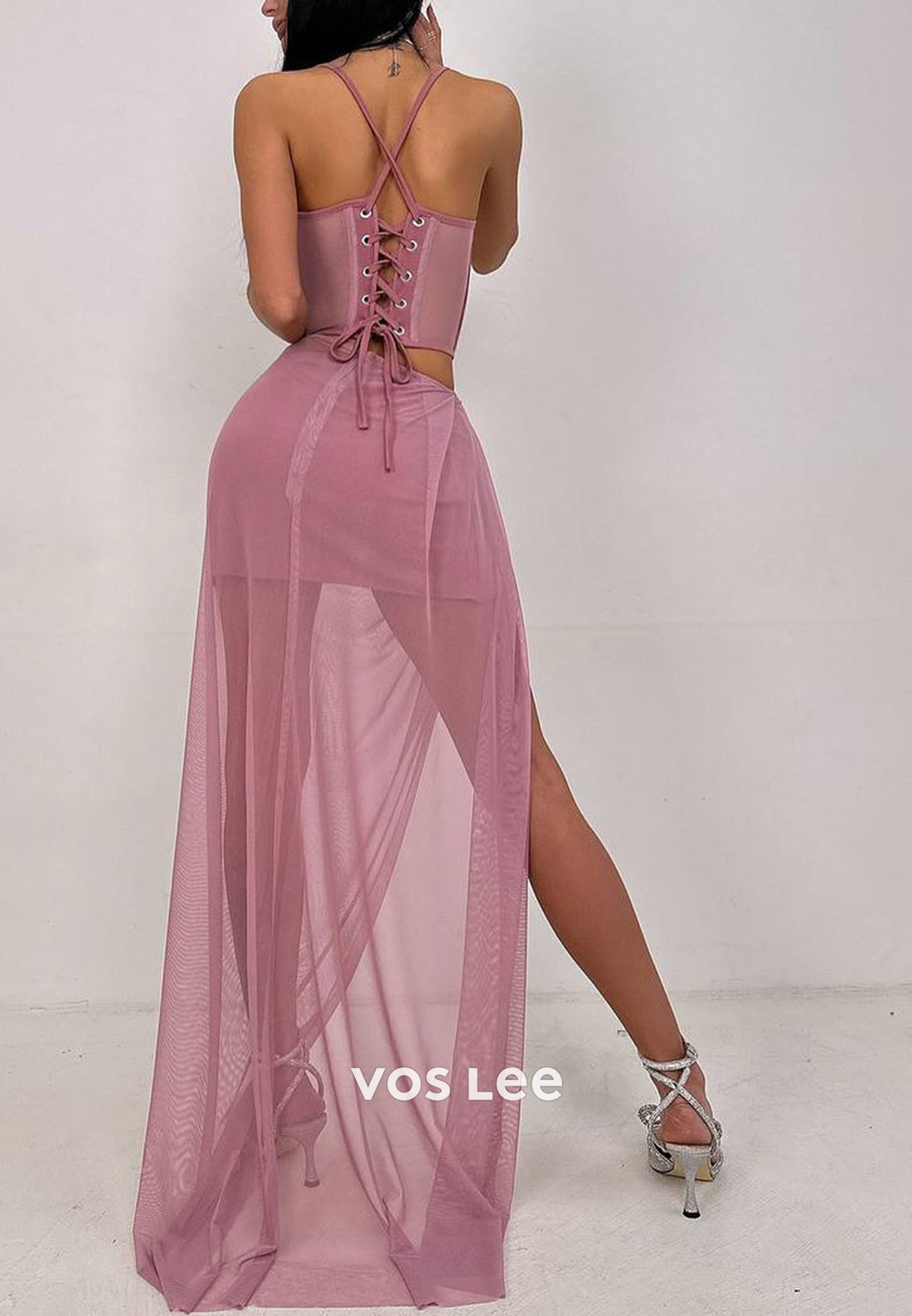 Sexy & Hot Illusion Spaghetti Straps Sheath Pleated Evening Dresses with Side Split