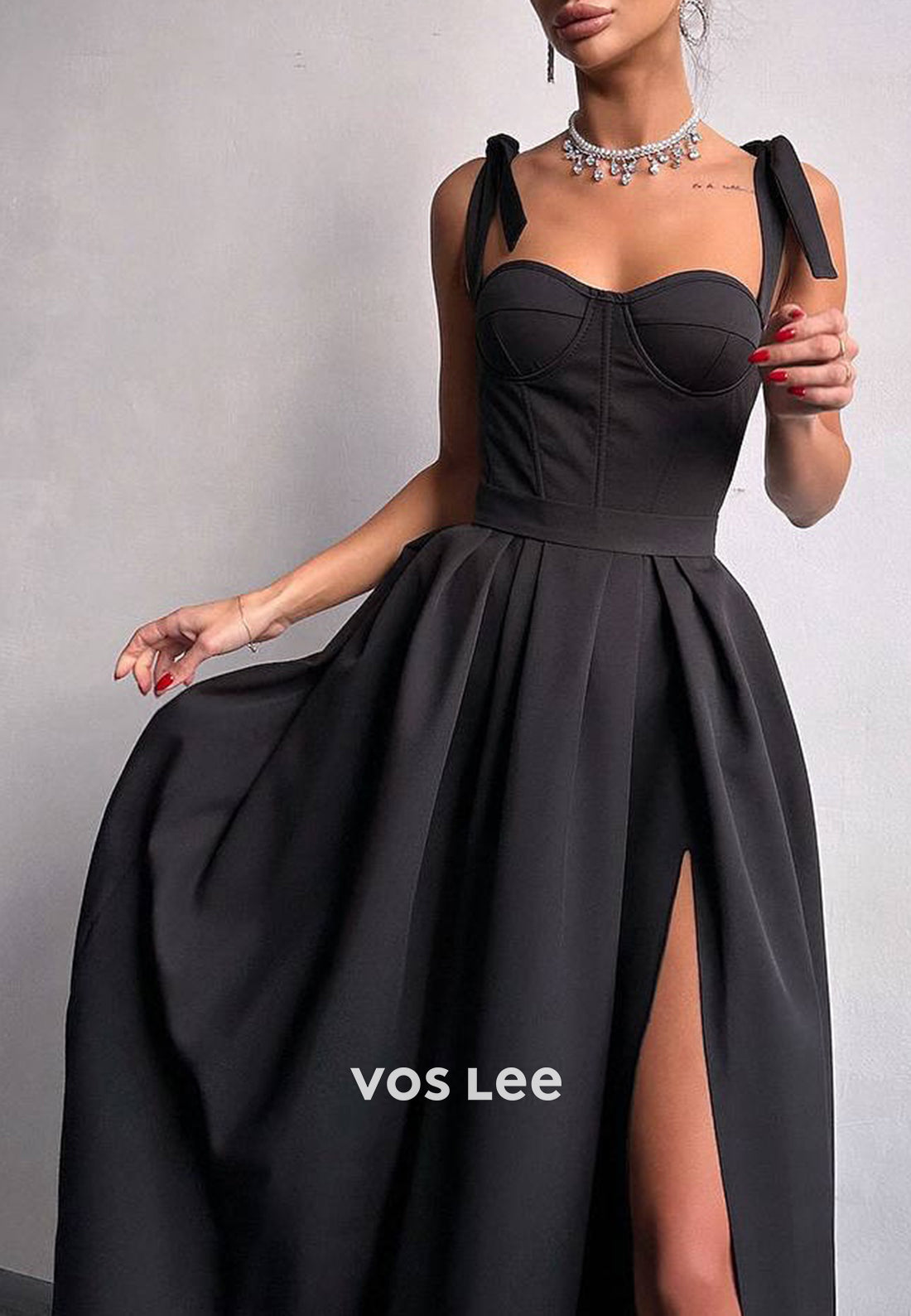 Sexy and Sleek A-Line Spaghetti Straps Floor-Length Pleated Evening Dresses with Split