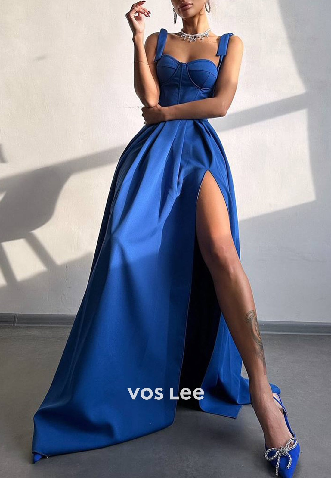 Sexy and Sleek A-Line Spaghetti Straps Floor-Length Pleated Evening Dresses with Split