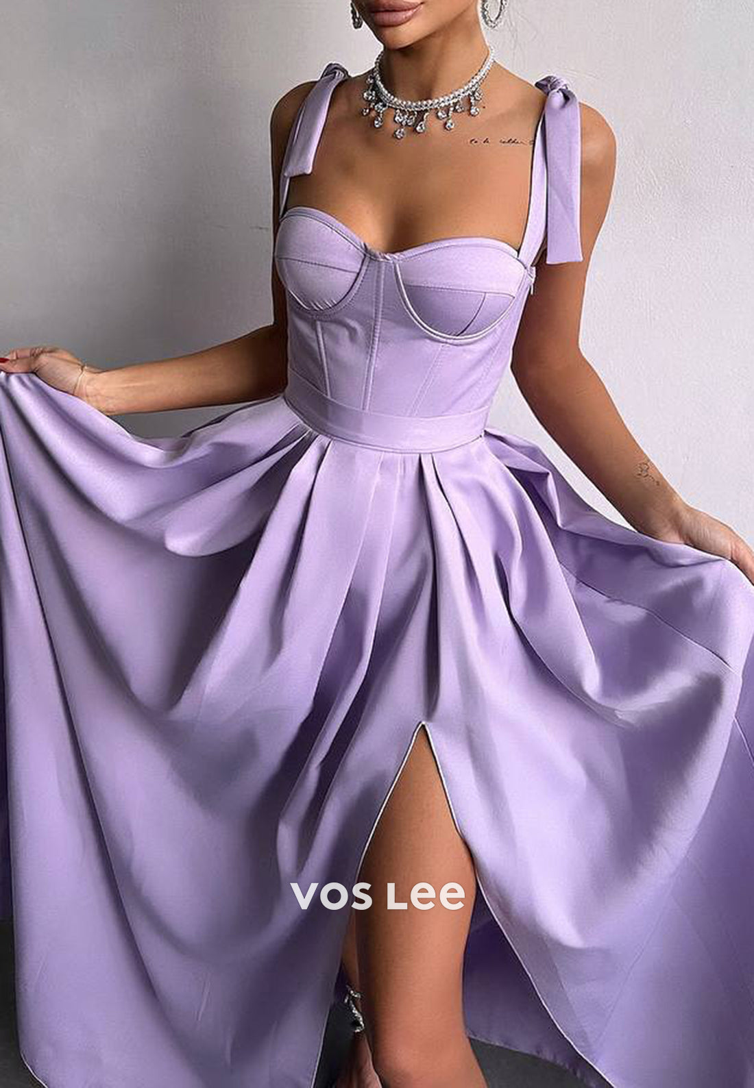 Sexy and Sleek A-Line Spaghetti Straps Floor-Length Pleated Evening Dresses with Split
