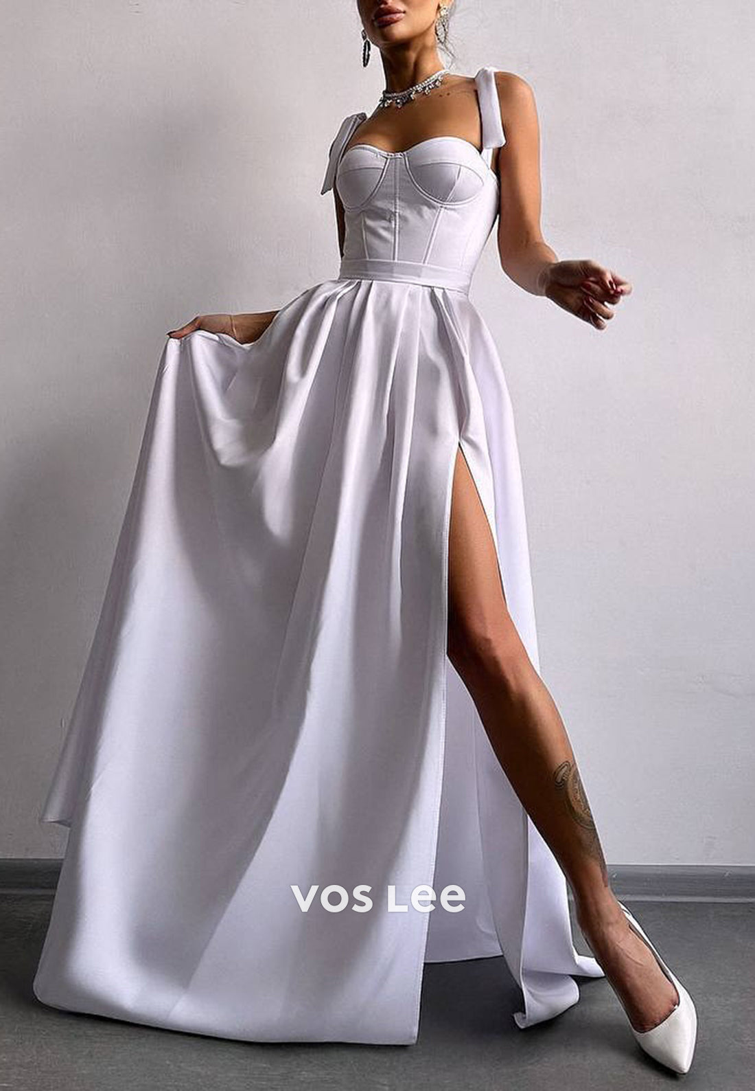 Sexy and Sleek A-Line Spaghetti Straps Floor-Length Pleated Evening Dresses with Split