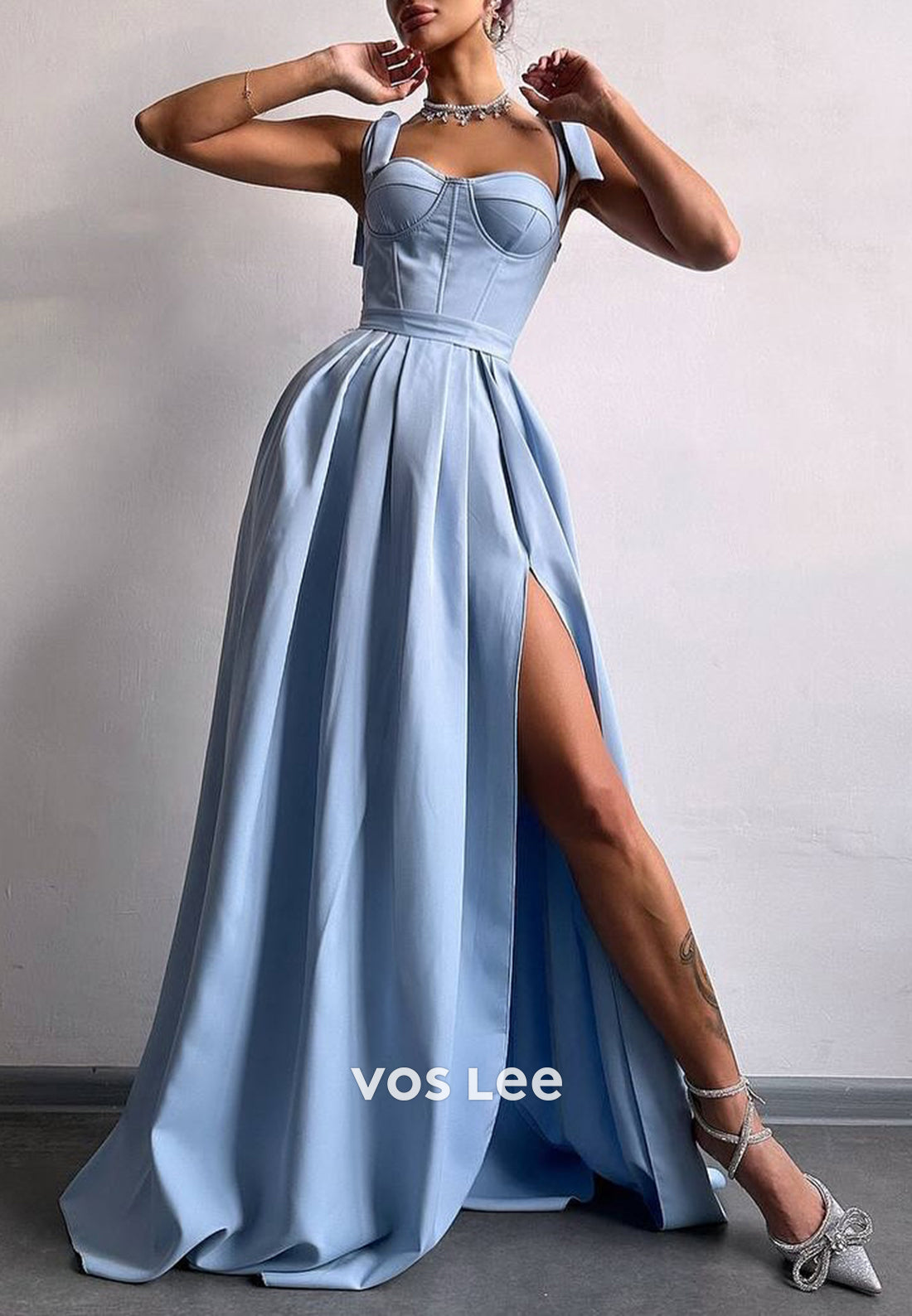 Sexy and Sleek A-Line Spaghetti Straps Floor-Length Pleated Evening Dresses with Split
