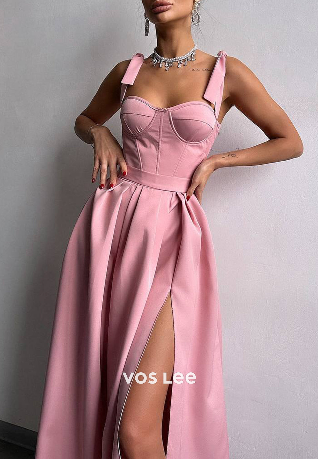Sexy and Sleek A-Line Spaghetti Straps Floor-Length Pleated Evening Dresses with Split