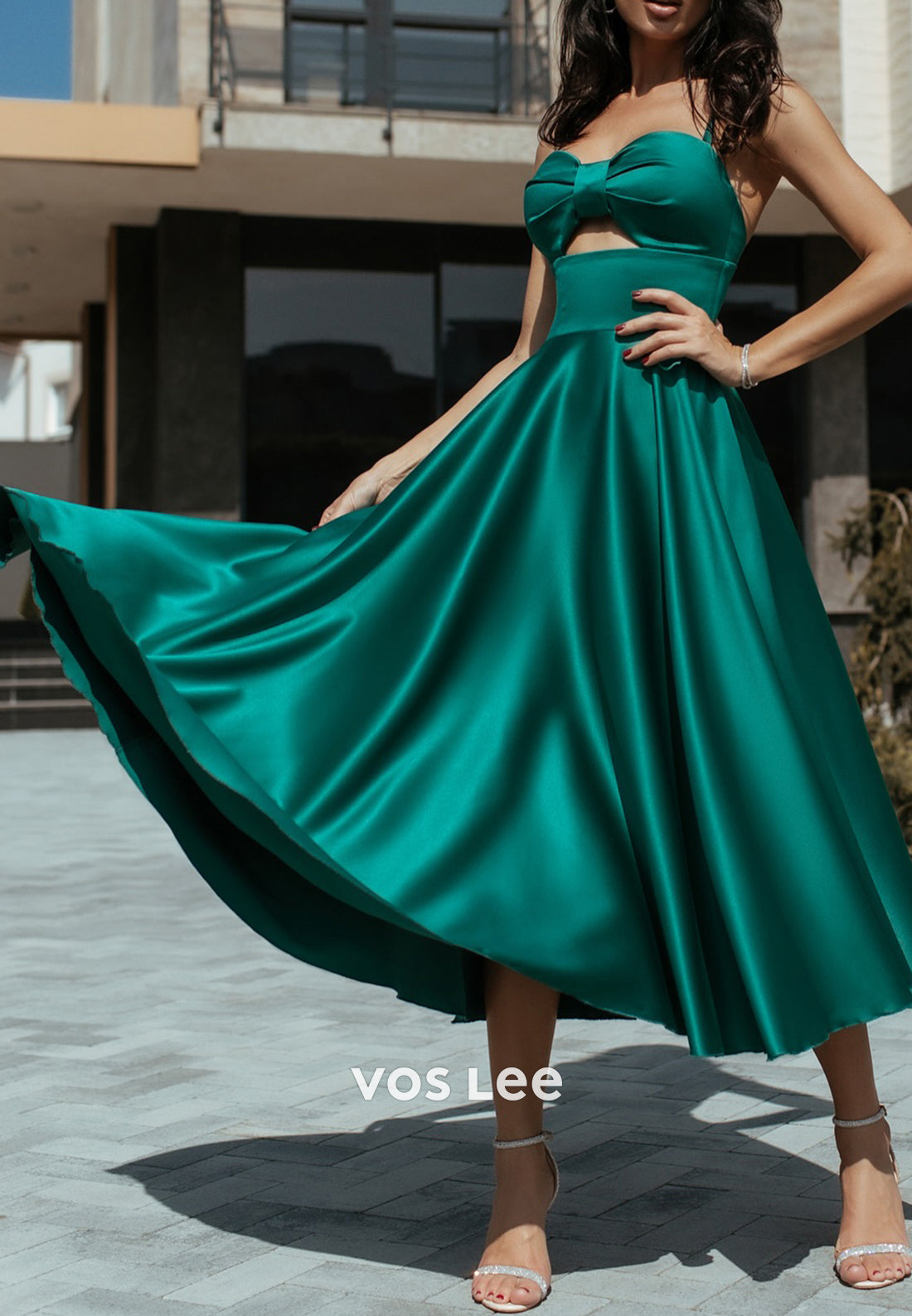 Sexy & Sleek A-Line Spaghetti Straps Sweetheart Tea-Length Pleated Evening Dresses