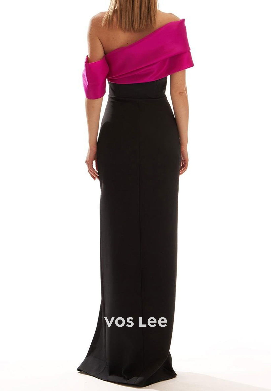 Black One Shoulder Floor-Length Sheath Mother of Bride Dresses with High Split