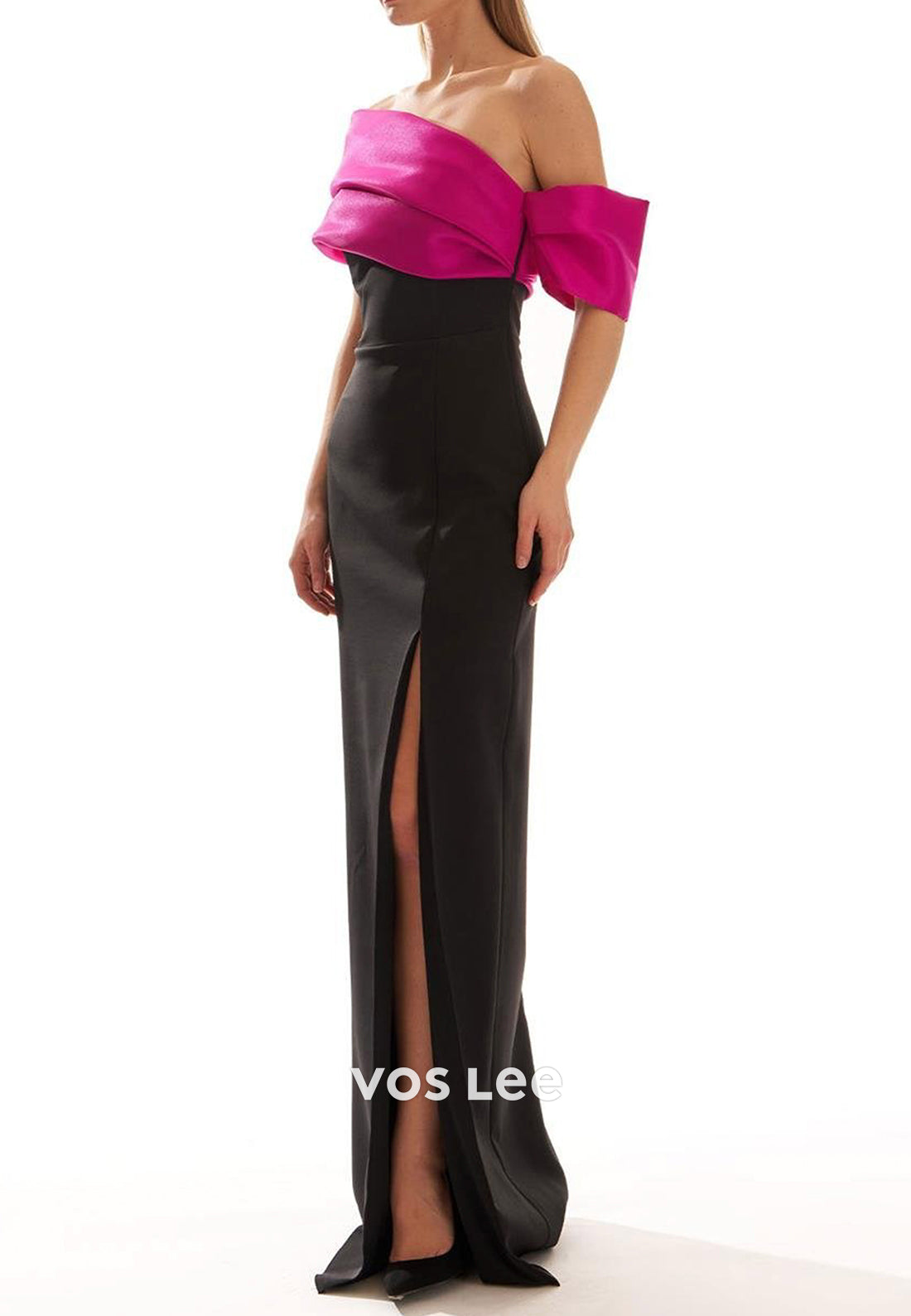 Black One Shoulder Floor-Length Sheath Mother of Bride Dresses with High Split