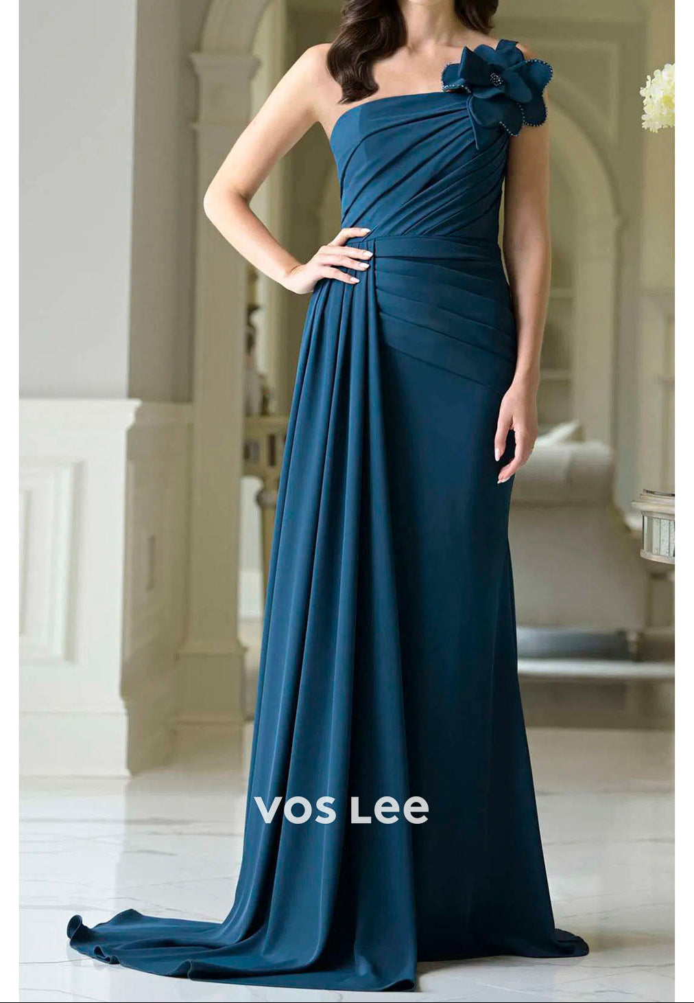 Luxe One-Shoulder Ruched Mother Dress Floor-Length Evening Gown for Wedding Event