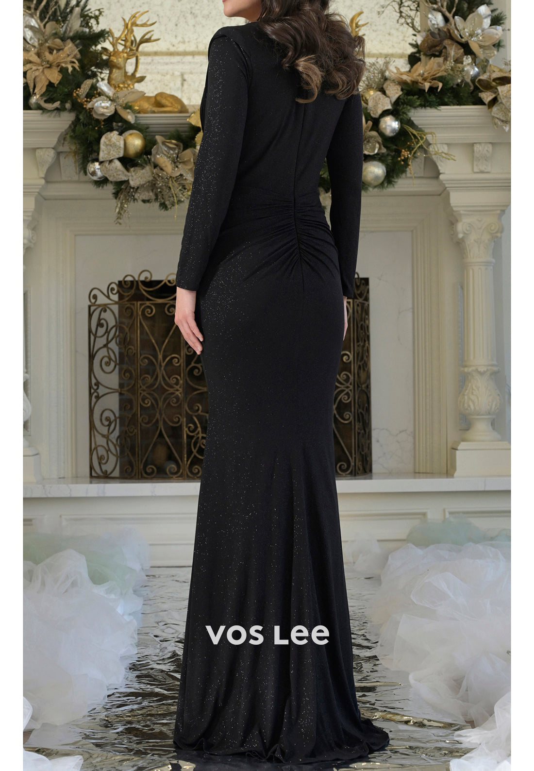 Classic & Timeless Long Sleeve V Neck Pleated Sheath Mother of Bride Dresses