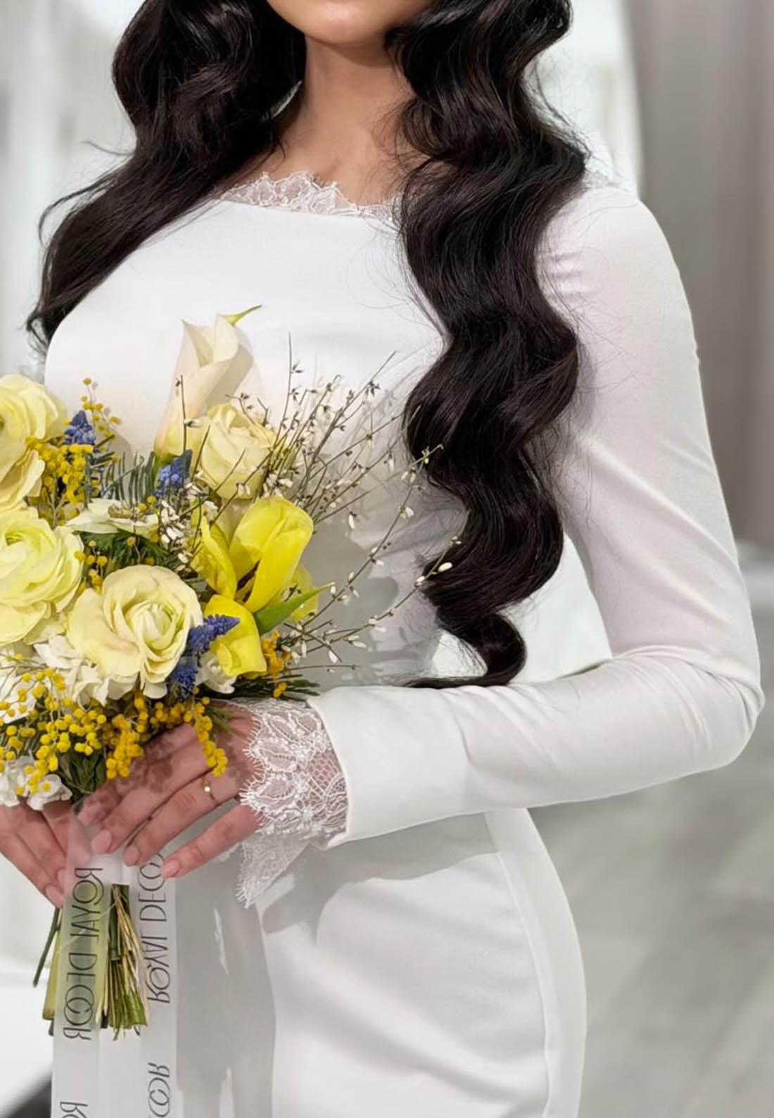 Simple Long Sleeves Square Satin Wedding Dress
