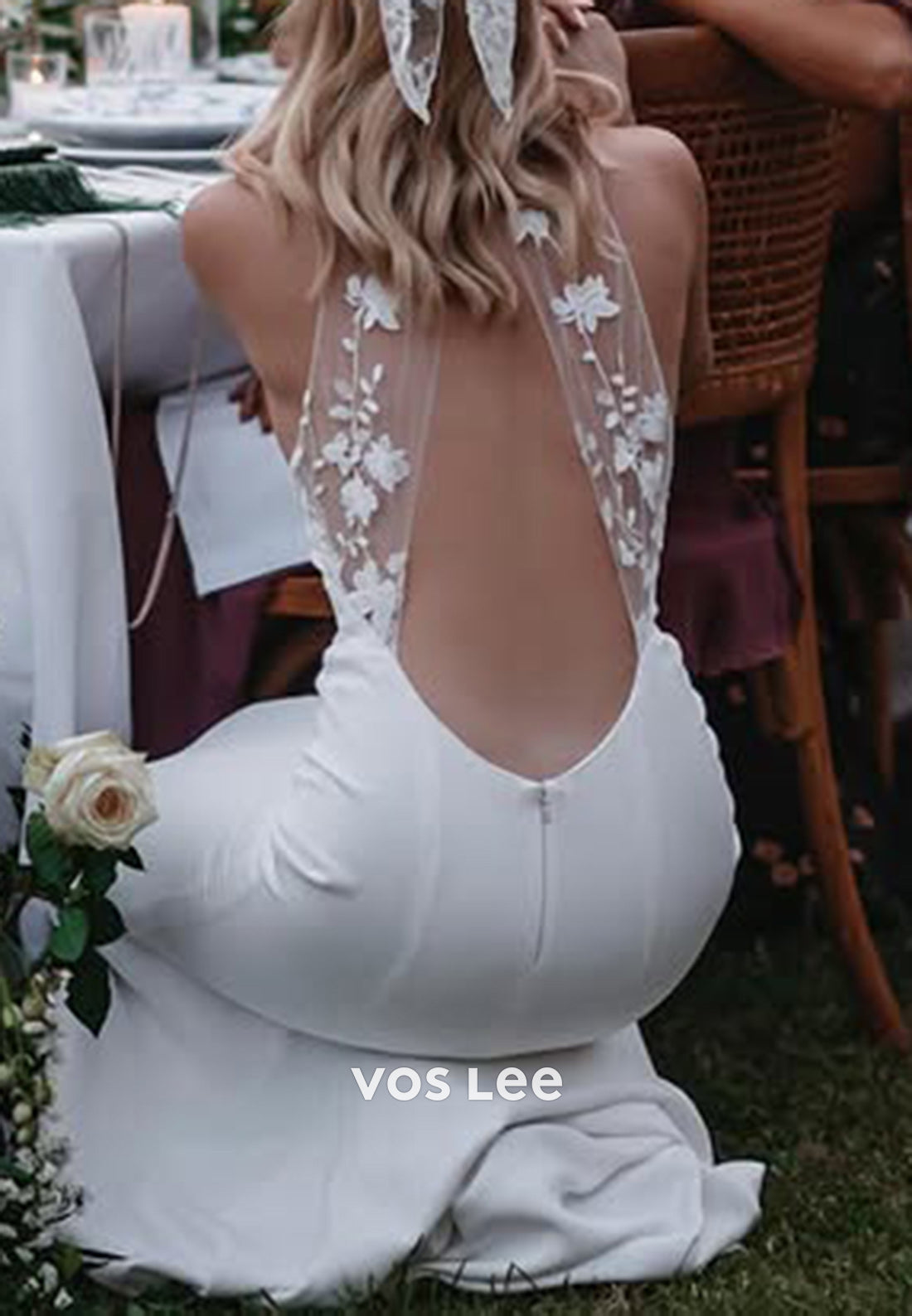 Glamorous & Dramatic Halter Mermaid Beach Long Wedding Dresses with Sweep Train