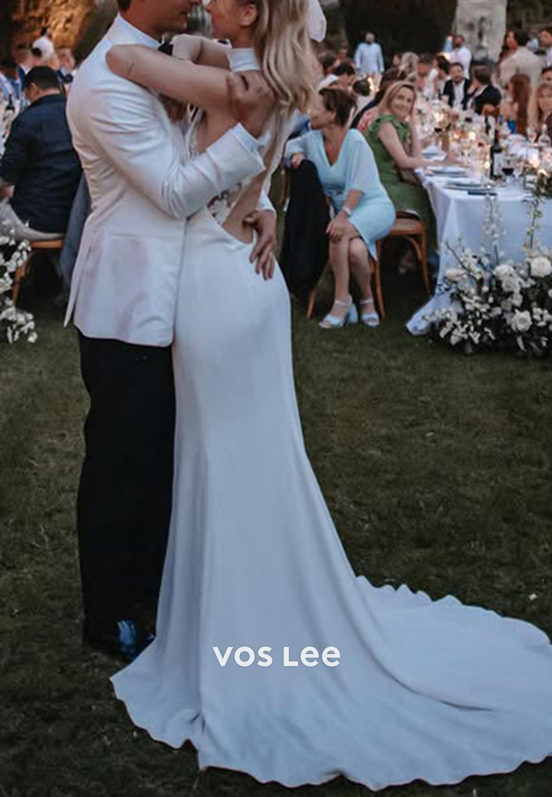 Glamorous & Dramatic Halter Mermaid Beach Long Wedding Dresses with Sweep Train