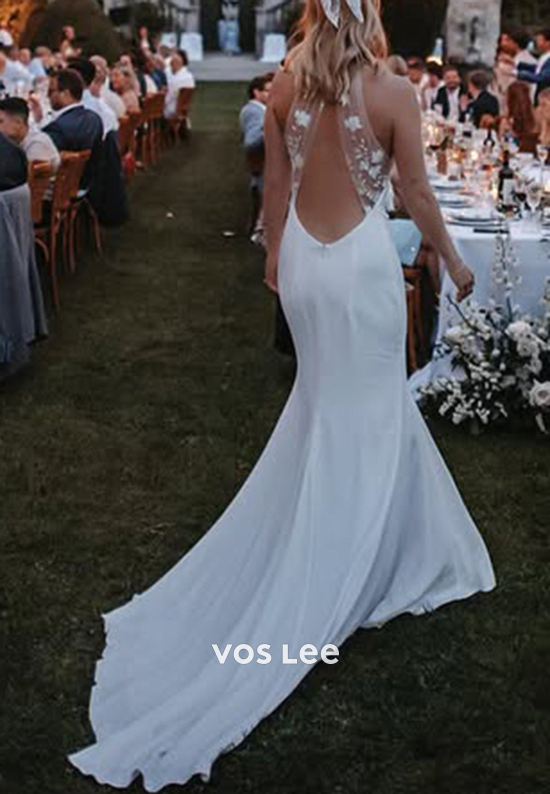 Glamorous & Dramatic Halter Mermaid Beach Long Wedding Dresses with Sweep Train