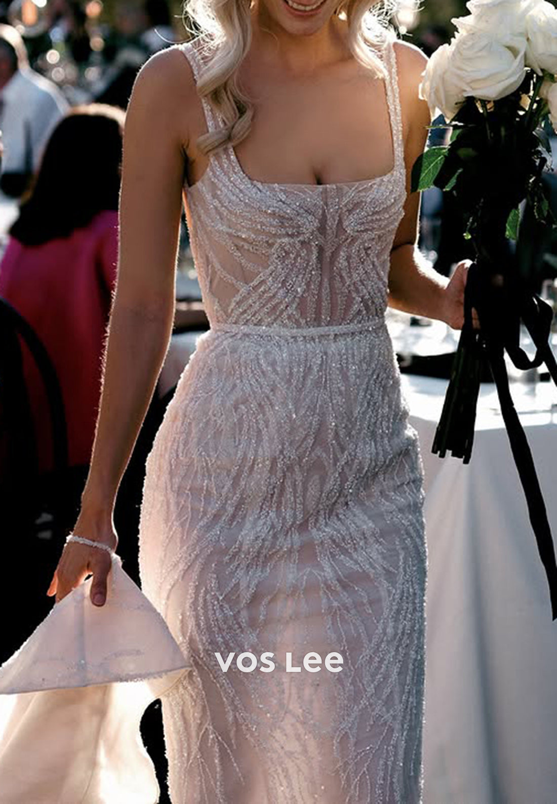 Sexy & Hot Spaghetti Straps Square Beach Mermaid Wedding Dresses with Sweep Train
