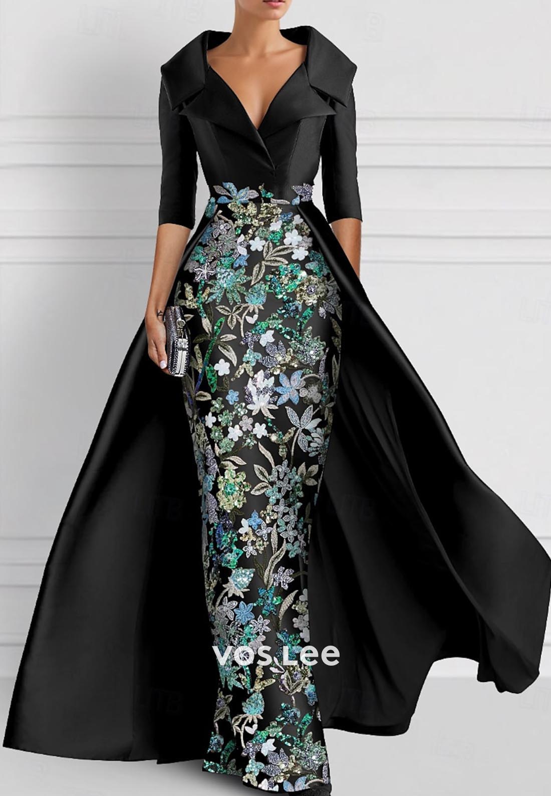 Elegant & Luxurious V Neck Embroidery Sequined Mermaid Evening Dress