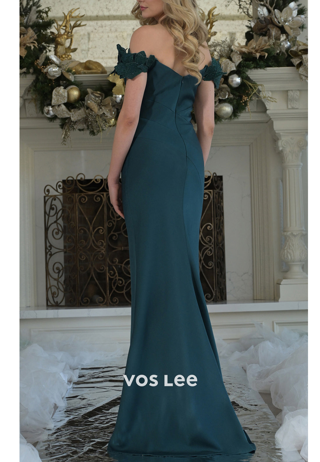 Off the Shoulder Floral Embossed Floor-Length Pleated Mermaid Mother of Bride Dresses