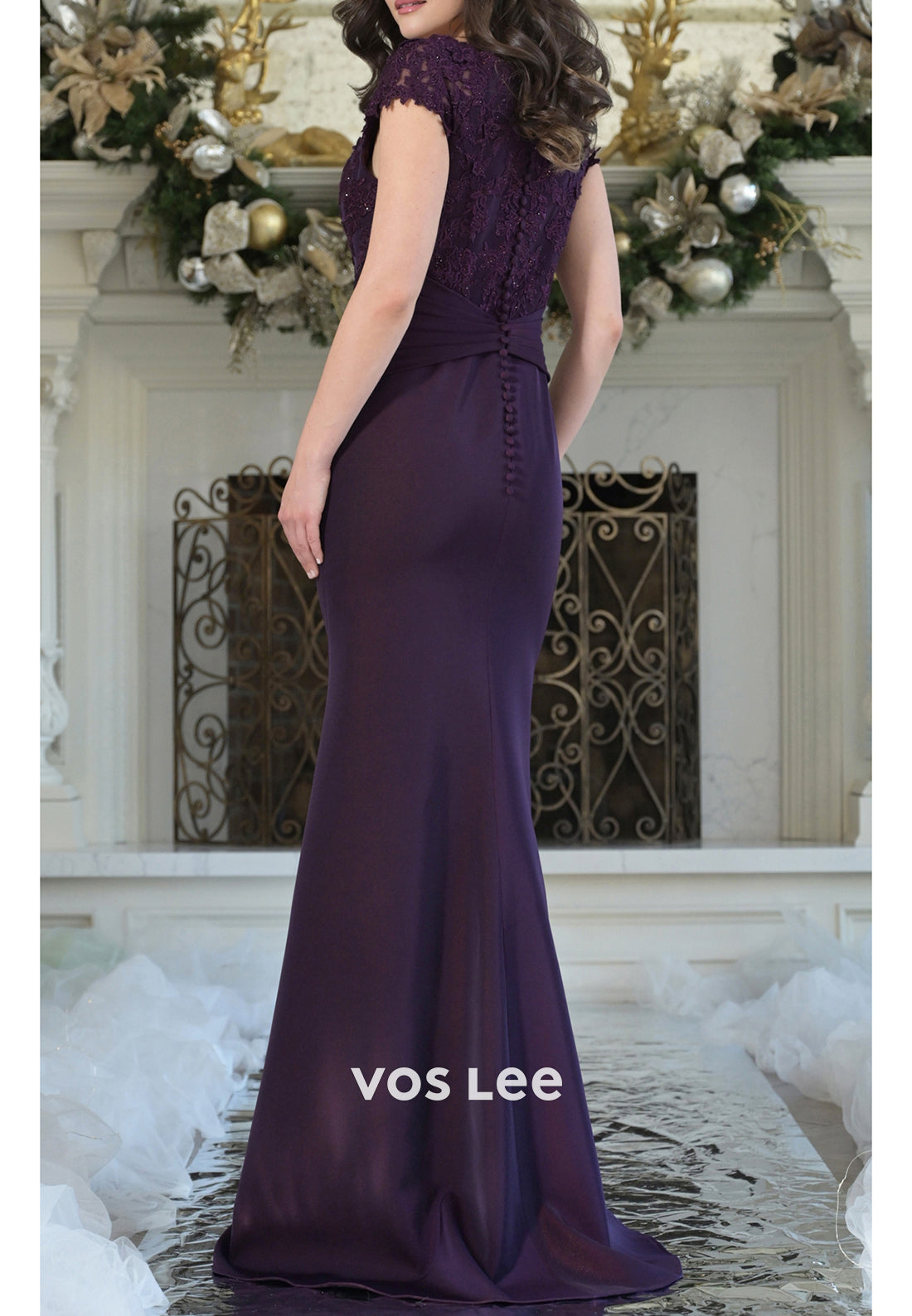 Sexy and Sleek Cap Sleeves V Neck Appliques Lace Sheath Mother of Bride Dresses
