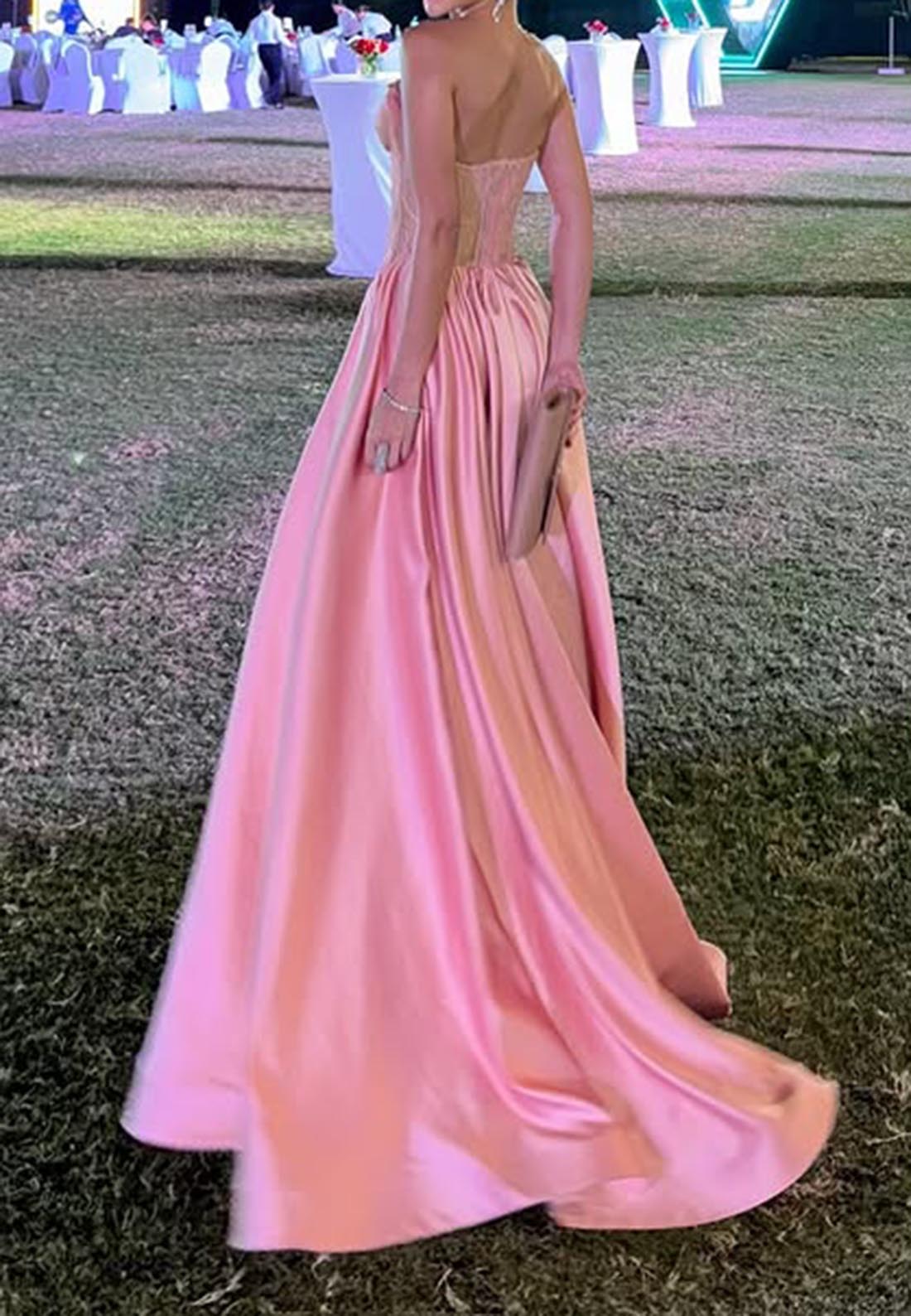 A Line Sweetheart Satin Pink Formal Dress Long Prom Party Gown